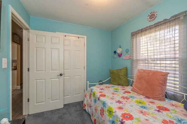 carpeted bedroom with a closet