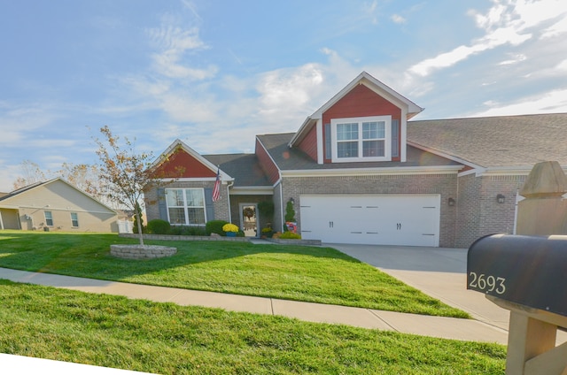 view of front facade with a front lawn and a garage