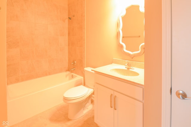 full bathroom featuring tile patterned floors, vanity, toilet, and tiled shower / bath