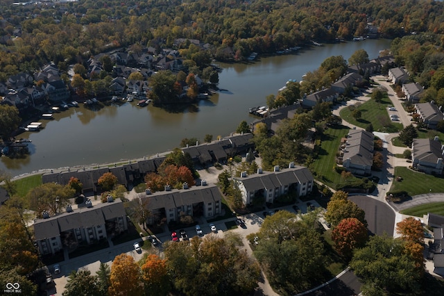 8168 Shorewalk Dr Unit A, Indianapolis, IN 46236 - aerial view featuring a water view, a residential view, and a wooded view