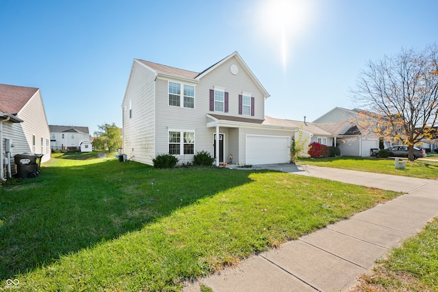 view of front of home with central air condition unit and a front lawn