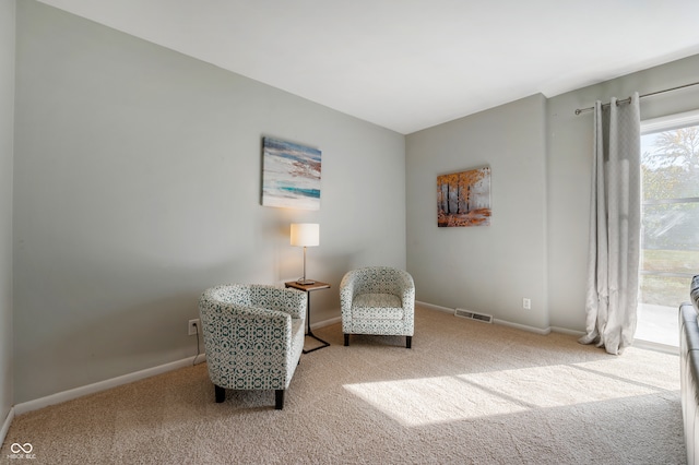 living area featuring carpet