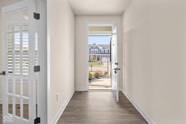 doorway featuring wood-type flooring