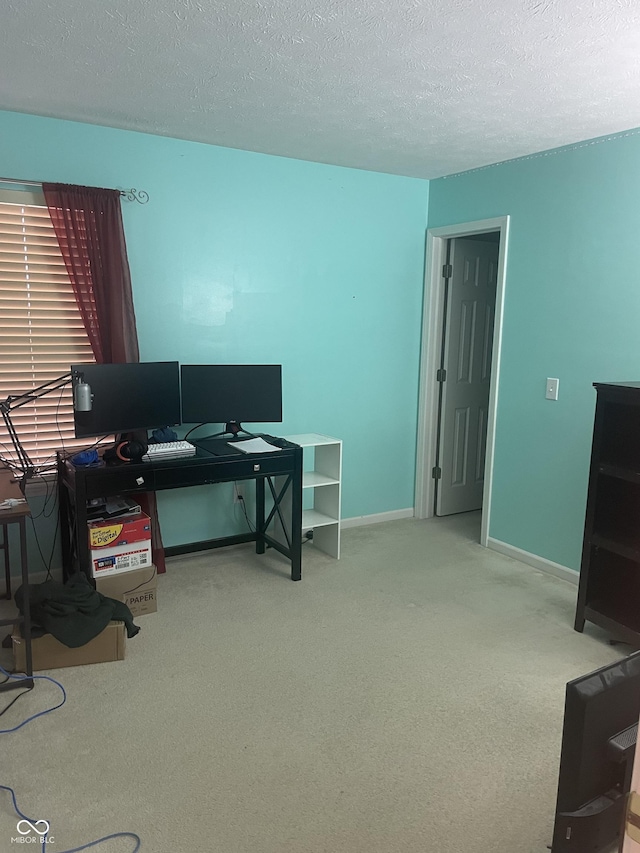 office space featuring a textured ceiling and carpet floors