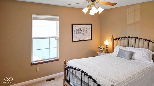 bedroom with carpet and ceiling fan