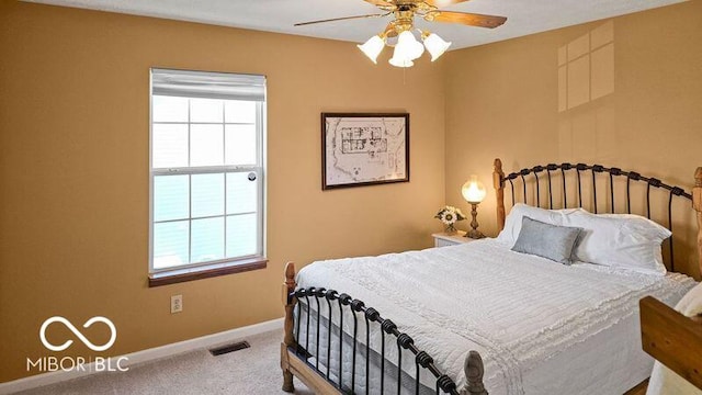 bedroom featuring carpet and ceiling fan