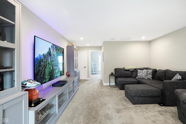 living room with light carpet