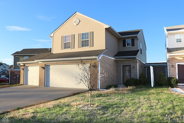 front of property with a front yard and a garage