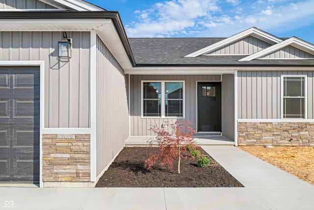 property entrance with a garage