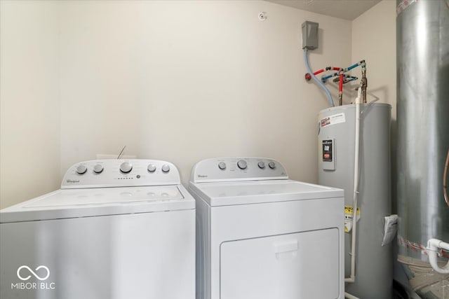 laundry room featuring washer and dryer and water heater