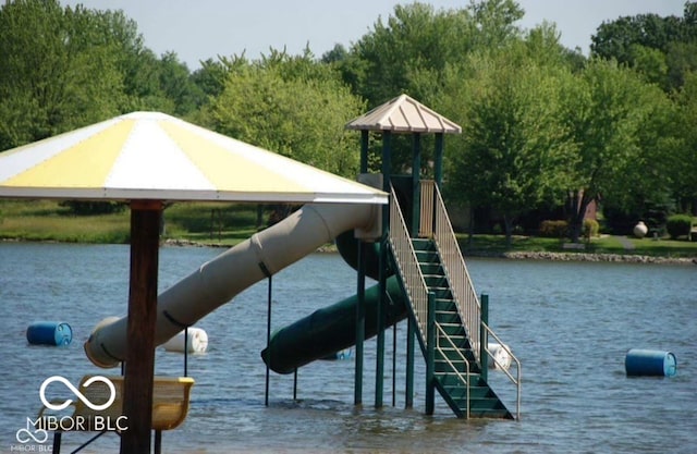 view of dock with a water view