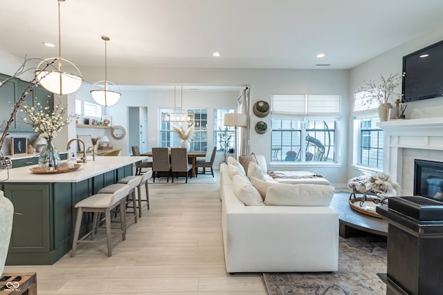 living room with light hardwood / wood-style flooring