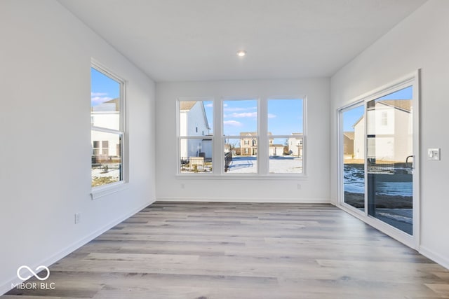 empty room featuring a wealth of natural light and light wood-type flooring