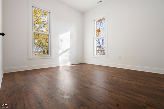 spare room with dark hardwood / wood-style floors and a wealth of natural light