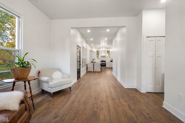 corridor with dark wood-type flooring