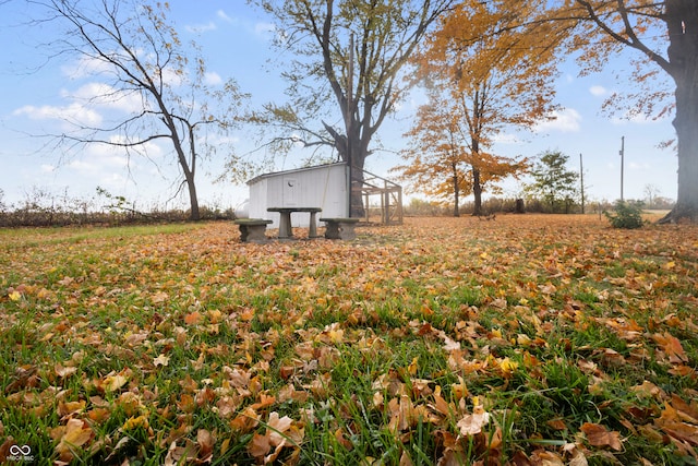 view of yard with an outdoor structure