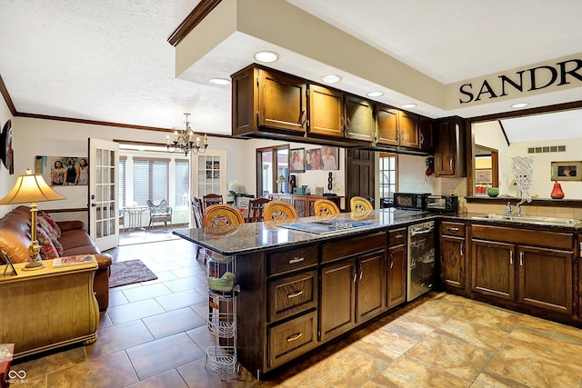 8530 Helmsman Cir, Indianapolis, IN 46256 - kitchen featuring dishwasher, open floor plan, a chandelier, a peninsula, and recessed lighting