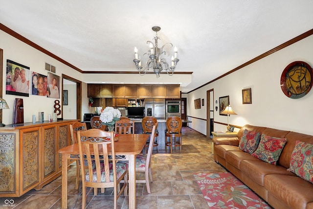 8530 Helmsman Cir, Indianapolis, IN 46256 - dining room with a chandelier, stone finish floors, and crown molding