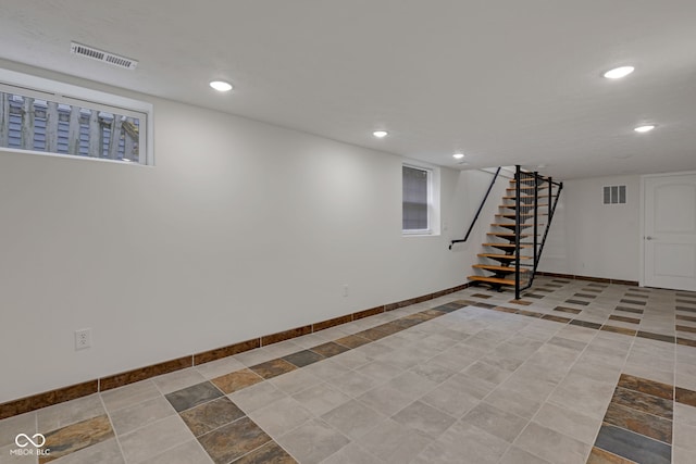 1208 W 18th St, Indianapolis, IN 46202 - finished basement with baseboards, recessed lighting, and stairs