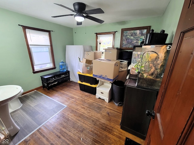 storage area with ceiling fan