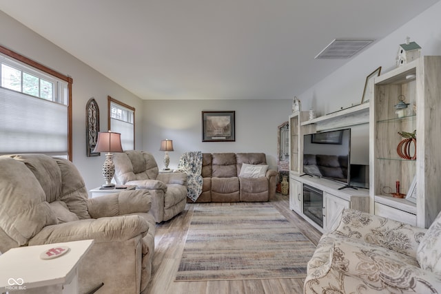 living room featuring light wood-type flooring