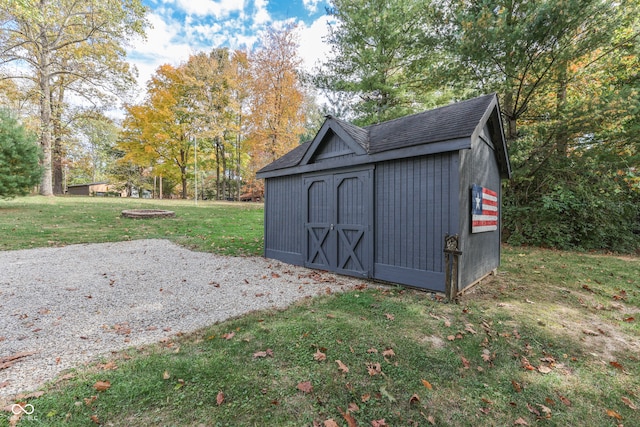 view of outbuilding with a yard