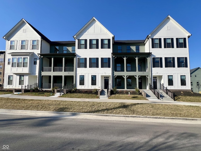 view of front facade with board and batten siding