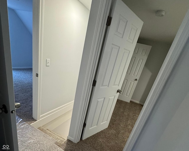 hallway with carpet flooring