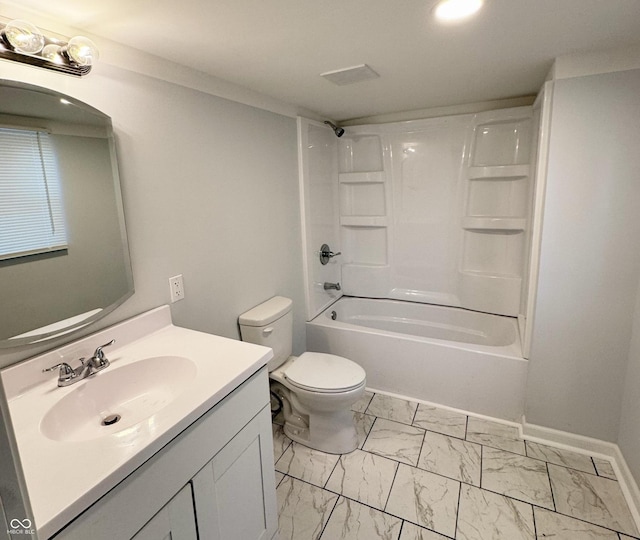 full bathroom with shower / washtub combination, vanity, and toilet