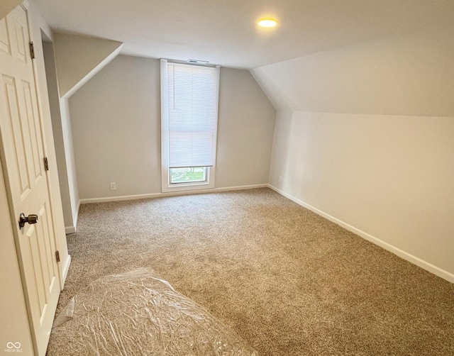 additional living space featuring carpet and vaulted ceiling