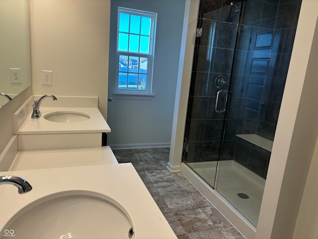 bathroom featuring vanity and walk in shower