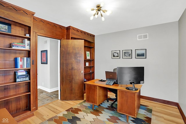 office space featuring light hardwood / wood-style flooring