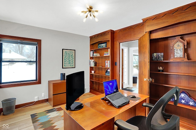 office space featuring light hardwood / wood-style floors