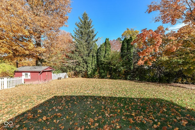 view of yard featuring a storage unit