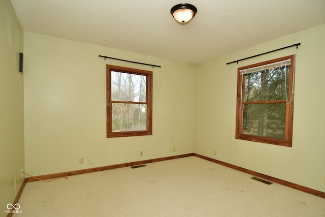 unfurnished room with carpet floors and a textured ceiling