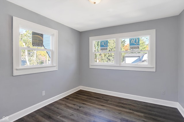 empty room featuring a wealth of natural light and dark hardwood / wood-style floors