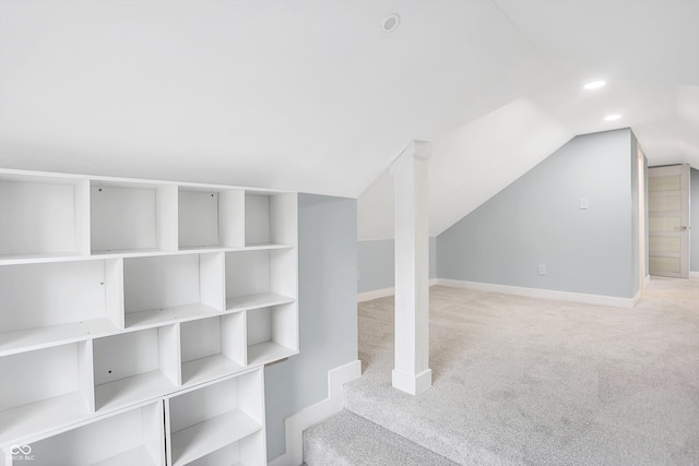 basement with light colored carpet