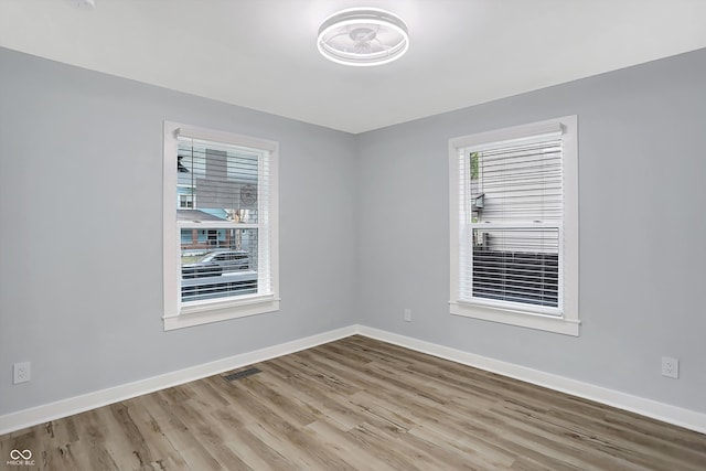 spare room with light hardwood / wood-style floors and plenty of natural light