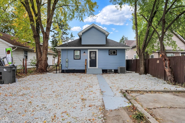 view of front of home featuring central air condition unit