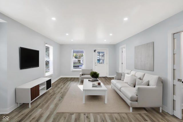 living room featuring light wood-type flooring