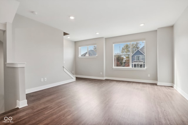 unfurnished living room featuring dark hardwood / wood-style flooring