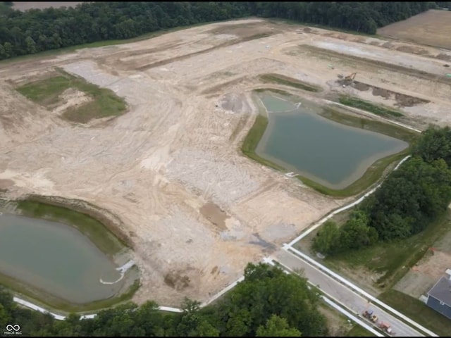 bird's eye view featuring a water view and a forest view