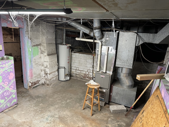 basement featuring water heater