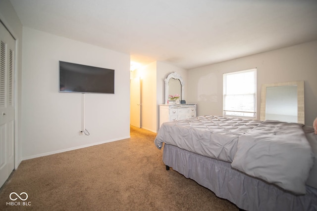 carpeted bedroom featuring a closet