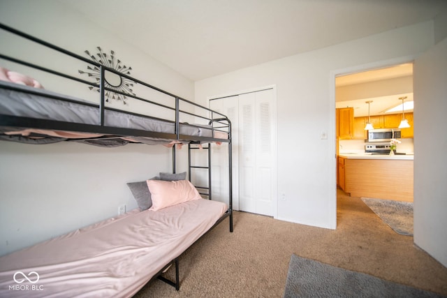 bedroom with a closet and carpet floors