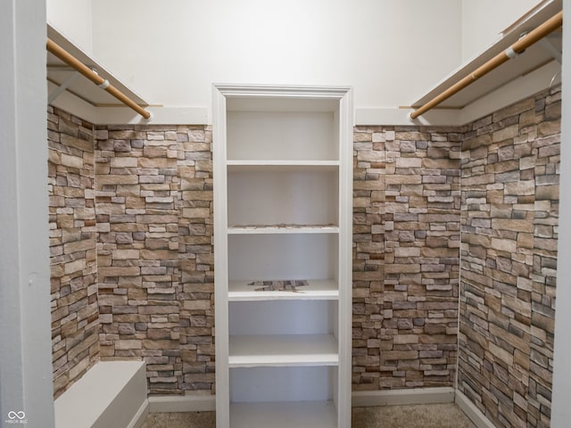 spacious closet with light colored carpet