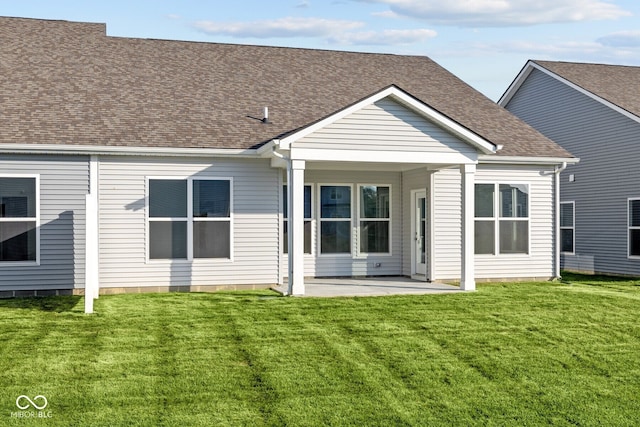 back of house with a patio and a yard