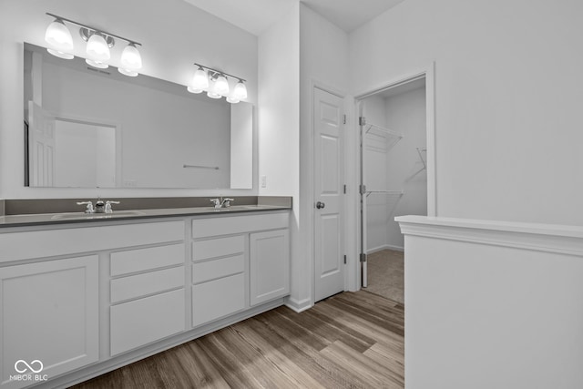 10549 Maidenhair Dr, Indianapolis, IN 46239 - full bath featuring wood finished floors, double vanity, and a spacious closet