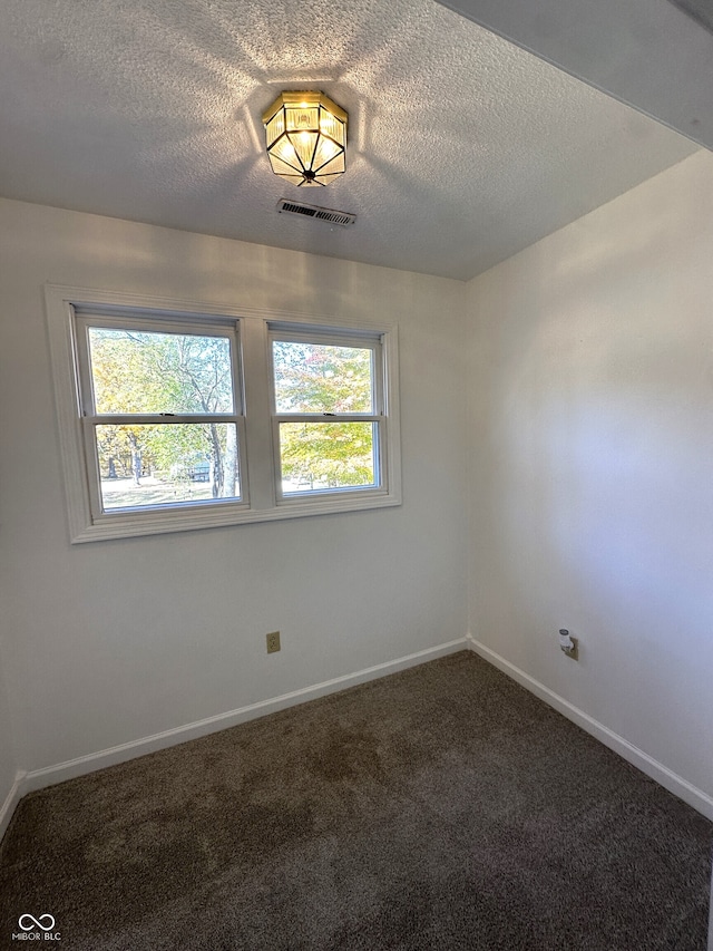 spare room with a textured ceiling and carpet floors