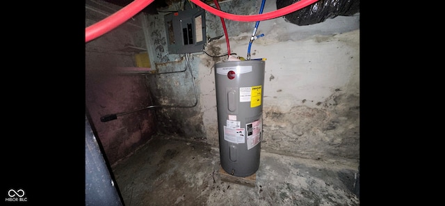 utility room with electric panel and water heater